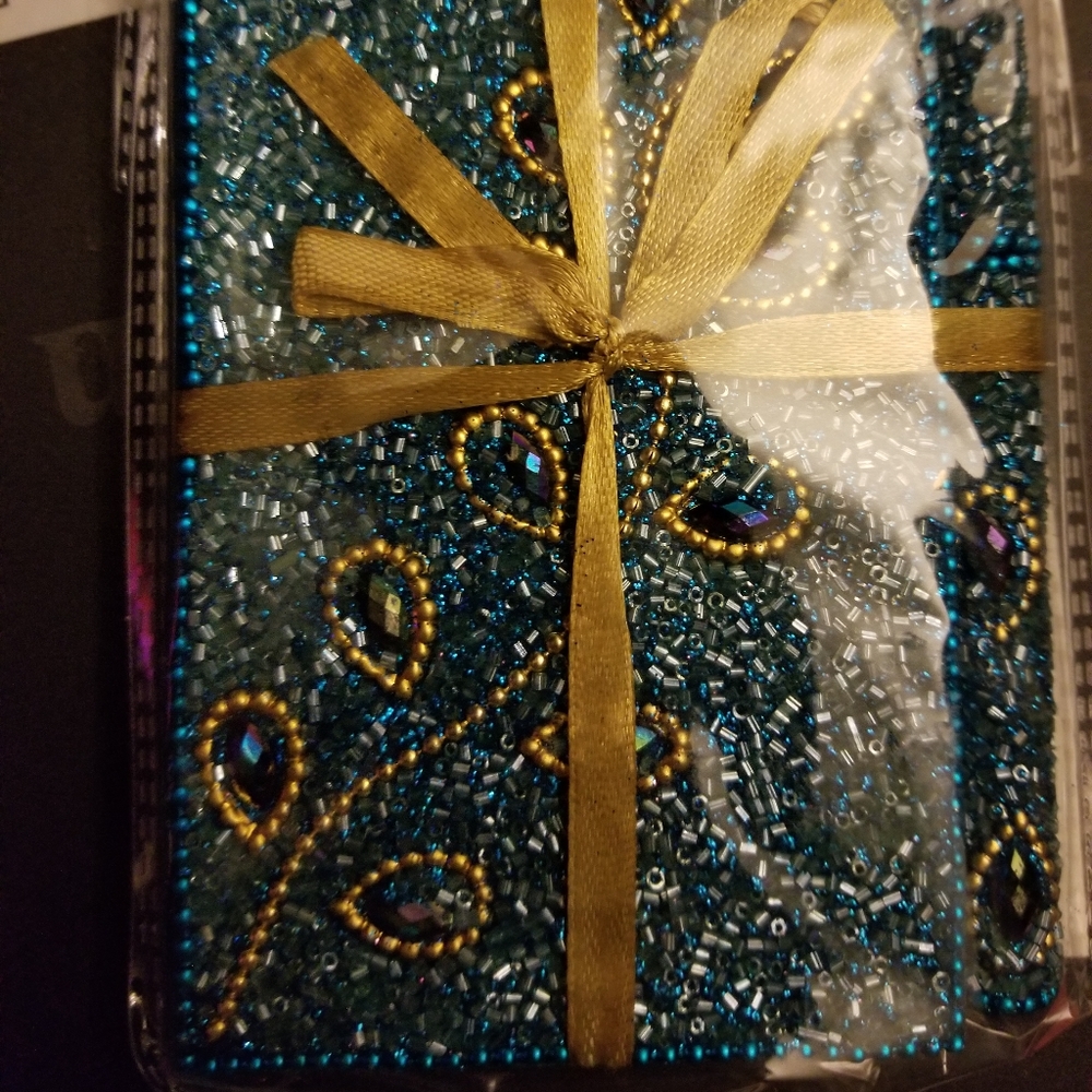 Bedazzled blue beaded journal with pen set - Picture 2 of 4